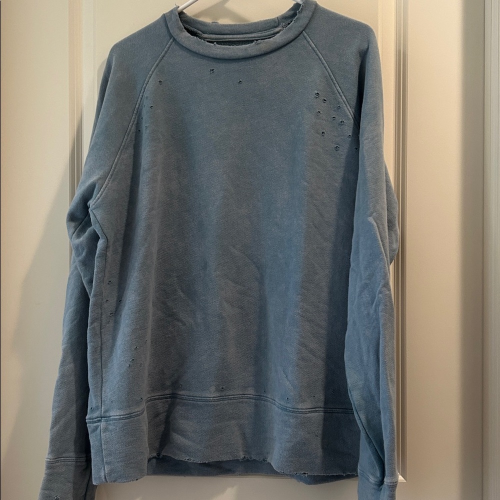 Joe's Collection Sky Blue distressed Sweatshirt destroyed pullover sweatshirt L